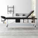 ABET Massage Table, 3 Fold Portable Professional Lash Tattoo Spa Bed, Height Adjustable 23.5" Wide Compact Facial Table with Detachable Oil Pocket Towel Rod Face Cradle Armrest, Aluminum Feet & Black