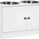 PawHut Large Elevated Dog Bowls with Storage Cabinet Containing Large 44L Capacity, Raised Dog Bowl Stand Pet Food Bowl Pet Feeding Station, White