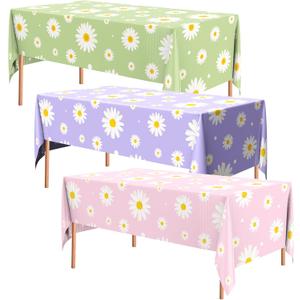 3 Pcs Daisy Tablecloth Daisy Flower 54 x 108 inches Plastic Disposable Birthday Party Decorations Groovy Retro Hippie Party Table Cover for 70s Boho Weddings Baby Shower Supplies (Pastel)