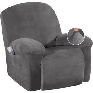 H.VERSAILTEX Velvet Recliner Chair Covers 1-Piece for Reclining Chair, Recliner Cover Feature Thick Luxury and Soft Fabric with Elastic Bottom, Anti-Slip Foams Attached (Grey, X-Large)