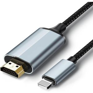 Lulaven Lightning to HDMI Cable for iPhone/iPad, 1080P Digital AV Adapter for Hotel TV (No WiFi Needed), Projector & Camping, High-Speed Mirroring Sync for Home Office & Fitness App (6.6ft)