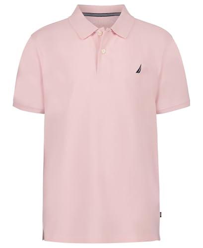Nautica Boys' Short Sleeve Anchor Polo, Button Closure, Soft & Comfortable, Pique Fabric, Pale Pink, 14-16