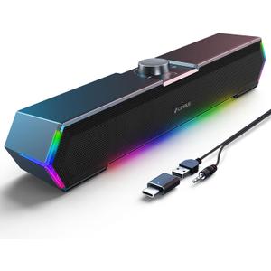 LENRUE G11 Computer Speakers for Desktop, Touch Lights PC Speakers with Surge Clear Sound, USB C/USB Powered for Computer Desktop PC Laptop Monitor AUX_Black