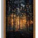 JLTULT Framed Enchanted Forest Firefly Canvas Wall Art, Dark Twilight Landscape Wall Decor, Rustic Botanical Nature Tree Art Prints for Bedroom Living Room Office Decoration 16x24 inch Easy to Hang