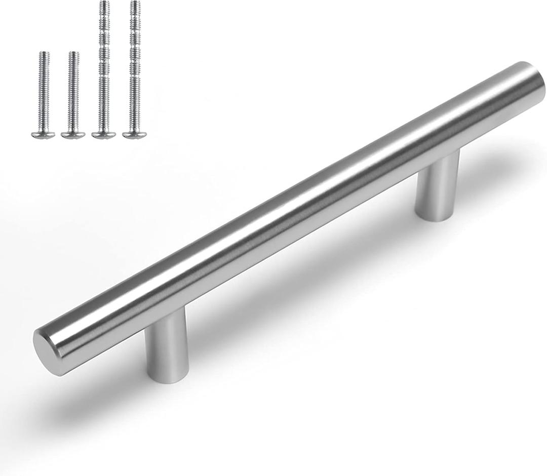 homdiy 96mm Cabinet Handles Drawer Pulls - HD201SN Cabinet Hardware Brushed Nickel Cabinet Pulls 5 Pack Modern Cupboard Handles for Kitchen Cabinets (3-3/4in hole centers)