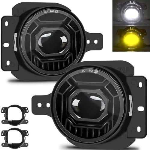 KARSAM 4 Inch Round LED Fog Lights for 2018-2025 Jeep Wrangler JL JLU & Jeep Gladiator JT, 60W White Amber Fog Lamps with 2 Pair Mounting Brackets, Front Bumper Off-road Fog Light for Jeep Accessories