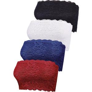 Boao 4 Pieces Women Floral Lace Bandeau Bra Strapless Cleavage Cover Tube Top Elastic Seamless Stretchy No Pad Bandeau Bra (L)