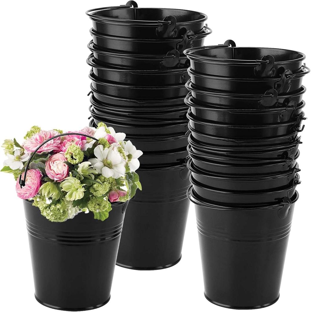 15 Pack 4 Inch Black Galvanized Metal Buckets, Mini Galvanized Buckets with Handle Small Decoration Bucket Party Favor for Flower, Candy, Snack and Home Decoration