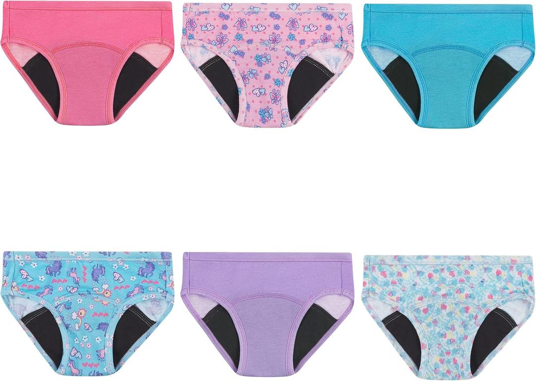 Hanes Toddler Girls' Potty Trainer Brief, Moisture-Wicking Panty, Odor Protection Potty Trainer Underwear, 6-Pack (2-3 US, Pink/Blue - Light Leaks - 6 Pack, Assorted)