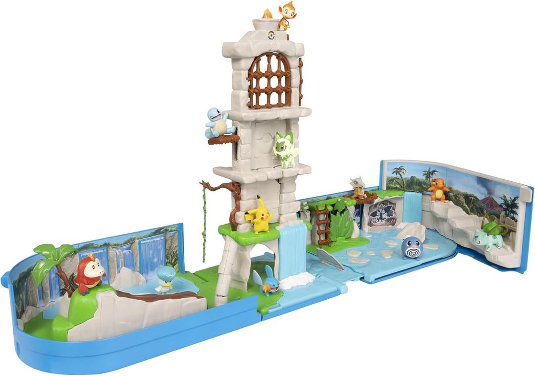 Jazwares Pokemon Carry Case Battle Ruins Playset - Portable Transforming Backpack Playset with Action Features and 2-inch Pikachu Battle Figure