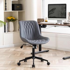 YOUNIKE Ergonomic Home Office Desk Chair Comfy Small Criss Cross Chair with Wheels Swivel Adjustable Modern Vanity Chair with Back Armless Cute Leather Upholstered Rolling Task Chair Dusty Blue