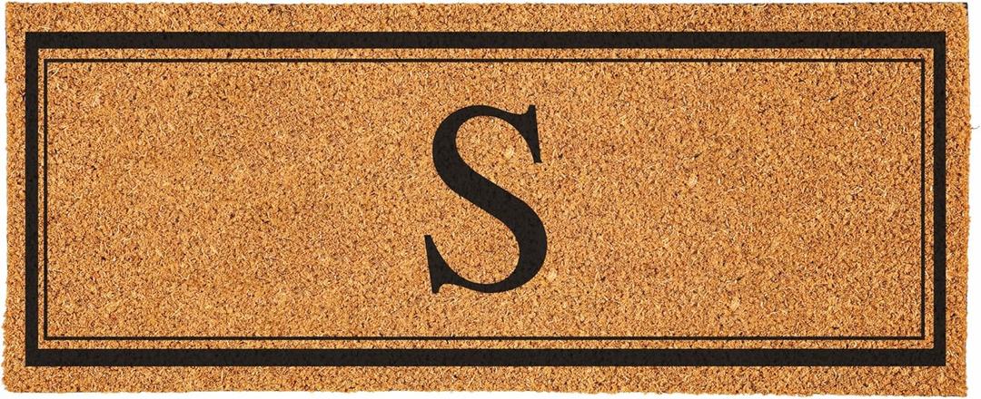 Evergreen Monogram Extra Large Coir Doormat, 60x24 Inches Front Door Mat, Outdoor Indoor Entrance Rug, Welcome Mat for Double Doors Porch Patio, Housewarming Gift, Letter S
