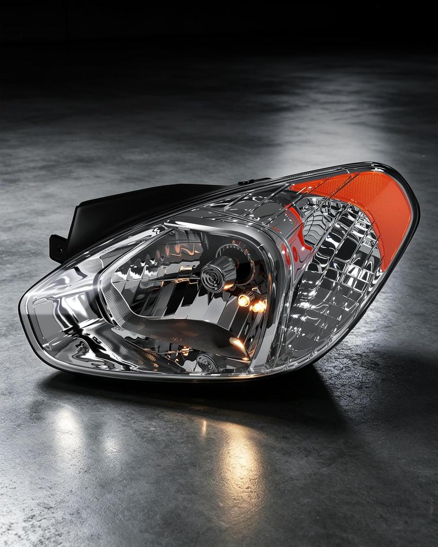 Headlights Assembly Replacement 1 PC Compatible with 2006-2011 Hyundai Accent Halogen Headlamps Head Lights Clear Lens, Left Side, NOT Including Bulbs