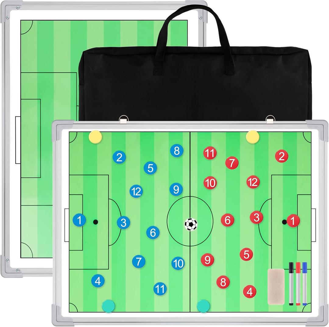 Dunzoom 36" x 24" Magnetic Soccer Coaching Board Double-Sided Dry Erase Board, Portable Tactical Clipboard Equipped with Magnet Numbers, Marker Pen, Eraser and Zipper Bag