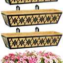 24 Inch Window Boxes Planters Railing Planter Box - 2 Pack Deck Railing Planter Boxes with Adjustable Brackets Coco Liners Balcony Planters Railing Hanging for Window Flower Boxes Outdoor Garden Decor