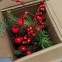 6 pcs Christmas Norfolk Pine Branches with Red Berries and Pinecones, 21.6" Fake Greenery Picks and Sprays, Long Christmas Stems for Vases Decorative Holiday Floral Picks for Home Party Decoration