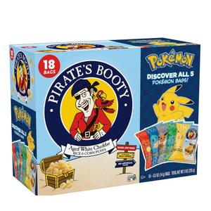 PIRATE'S BOOTY Pokémon Aged White Cheddar Rice & Corn Puffs, 0.5 oz Bags (18 Count), Best By 01/26/2026