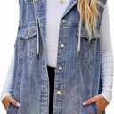 Anzber Women's Denim Vest Sleeveless Button Denim Jacket (Large, Blue With Cap)