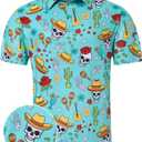 uideazone Golf Shirts for Men Dry Fit Polo Shirt Short Sleeve Moisture Wicking Golf Polos Performance Golf Tennis Shirt (Small, Funny Maxico Cactus)