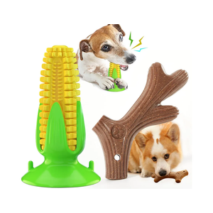 POPET Dog Chew Toys Bundle – Corn Dental Stick & Splinter-Free Antler Wood Toy, Tough Squeaky Interactive Toys for Puppies to Large Breeds, Indoor Outdoor Use