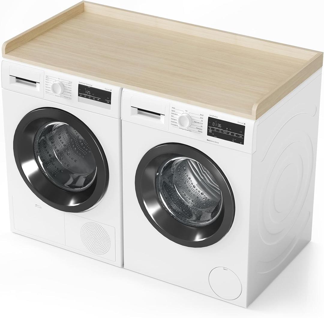 SpaceAid Washer Dryer Countertop, Laundry Wood Shelf Topper with Edge, 54" Width x 27.5" Depth Cover Guard Organizer for Washer and Dryer Laundry Hamper Counter Storage Organization (Oak)