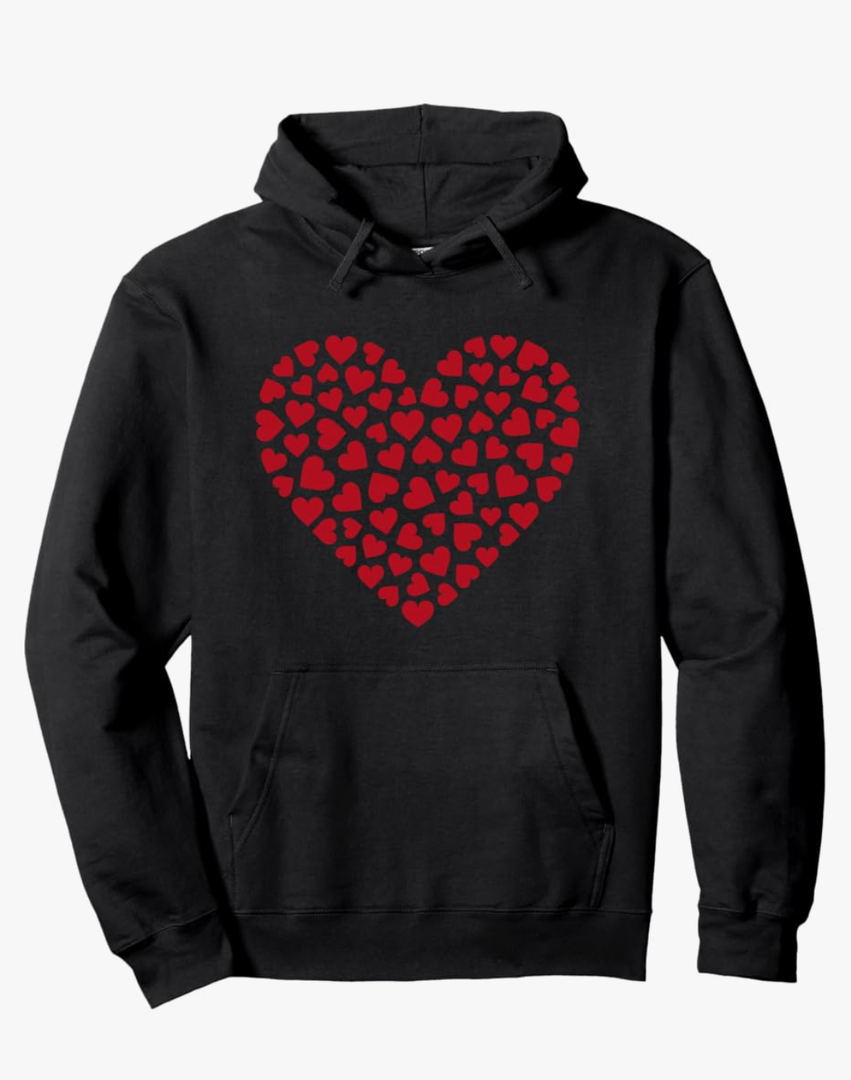 Love Hoodie Women Men Red Heart Valentine's Day Graphic Pullover Hoodie L