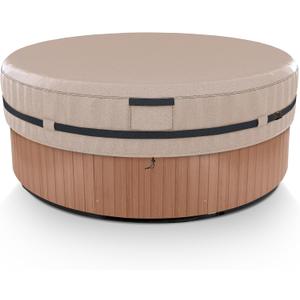 AKEfit Round Hot Tub Cover, 600D Polyester Waterproof for Hot Tub, UV Protection & Windproof, 83''x 20'', Brown