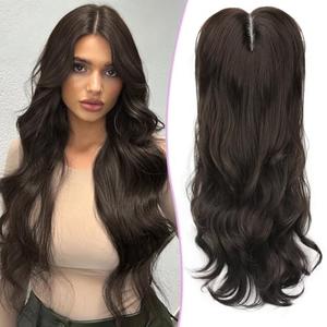 Eawwii Dark Brown Curls Long Synthetic Hair Topper for Women with Thinning 3D 360° Cover Clip in Wispy Bangs