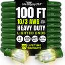 100ft Outdoor/Indoor Extension Cord 10/3 Gauge Ultra Heavy Duty 3 Prong SJTW, Waterproof, ETL Listed, Flexible Cold-Resistant Long Power Cord,15A 125V 1875W, Green by LifeSupply USA