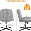 DUMOS Criss Cross Chair Legged Office Wide Comfy Desk Seat, No Wheels Armless Computer Task Seating, Swivel Vanity Home Height Adjustable, No Wheels-Fabric