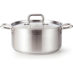 HOMICHEF Braiser Pan 8 Quart with Lid Nickel Free Stainless Steel - Matte Polished Braiser with Stainless Steel Lid - Heavy