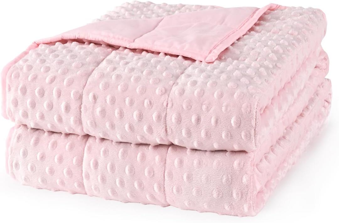 Mr. Sandman Weighted Blanket for Adults Queen, Minky Dots Heavy Blanket for Woman,Man Sleeping/Calm, Soft, Cozy and Cooling Weighted Throw Blankets, Machine Washable, 60 x 80in, 15 Pounds, Pink (60 x 80 inches, 15lbs)