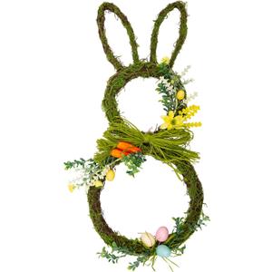 27 Inch Easter Wreath Artificial Easter Rabbit Wreath Spring Bunny Wreath for Front Door Easter Decorations with Pastel Eggs Carrots and Flowers for Home Decorations