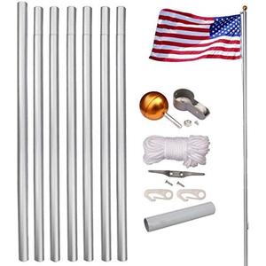 20 FT Heavy Duty 14 Gauge Tapered Commercial Flagpole Outdoor Sectional 2.5 inch Butt Residential Flag pole Windstrong 3x5 US Nylon Flag Sewn Stars Sewn Stripes Hardware for holding two Flags included