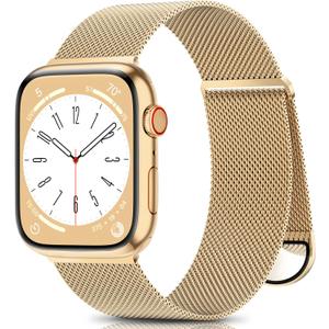 Metal Band Compatible with Apple Watch Bands 38mm 40mm 41mm 42mm 46mm 44mm 45mm 49mm Women Men,Adjustable Magnetic Stainless Steel Mesh Strap for iWatch Ultra/Ultra 2,Series 10 9 8 7 6 5 4 3 2 1 SE (Golden)