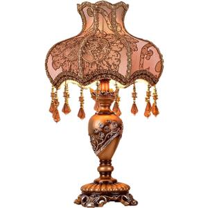 European Style Table Lamp Victorian Style Resin Desk Lamp with Fabric Shade and E27 Bulb Tiffany European Style Lamp for Bedroom Living Room Office Study