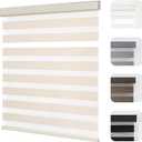 Joydeco Cordless Zebra Blinds for Windows, Dual Layer Light Control Window Blinds with Light-Proof Aluminum Cover, Free-Stop Roller Shades for Home & Office (Beige,35" W x 75" H)
