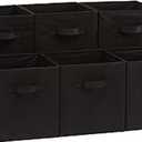 Amazon Basics Collapsible Fabric Storage Bins Organizer with Handles, Sturdy, Foldable, 10.5" x 10.5" x 11", Black, 6-Pack