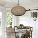 Arturesthome Large Natural Hand Weaved Rattan Pendant Lamp,Coastal Beach Boho Chandelier for Kitchen Hallway Bedroom Dinning Room Living Room Dia 23.6 in, 23.6" * 13.75"