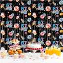 Funny 6 7 Meme Birthday Party Supplies 2 Pack Donut Theme Decorations 3.3x6.6ft Tinsel Foil Fringe Curtains Black Backdrop Streamers Ice Cream Six Seven Photo Decor for Kids