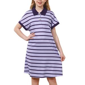 GORLYA Girls Striped Polo Collared Button Shift Straight Casual Loose Midi Dress 6-14Y (GOR1258,6Y,Purple Stripe)