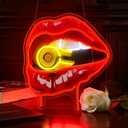 Bullet Red Lips Neon Sign, Flaming Red Lips Neon Signs for Wall Decor, Dimmable Acrylic Neon Lights for Room Bedroom Hotel Club Bar Party Decorations, Perfect Gifts