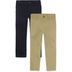 The Children's Place Stretch Straight Relaxed Chino Pants,multipacks (Flax 2-pack), Size 5