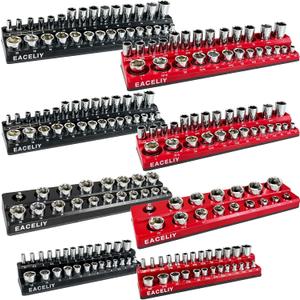 8Pcs Magnetic Socket Organizer Set, 1/2", 1/4" and 3/8" SAE & Metric Deep & Shallow Tools Tray Holder Kit, holds 199pcs Sockets (sockets not included) (8PC 1/2&3/8&1/4)