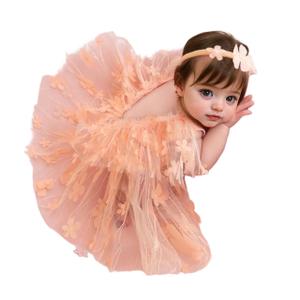 Newborn Photography Outfits Girl, Photo Shoot Props, Baby Girls Bodysuit with Flower Headband (Champagne)