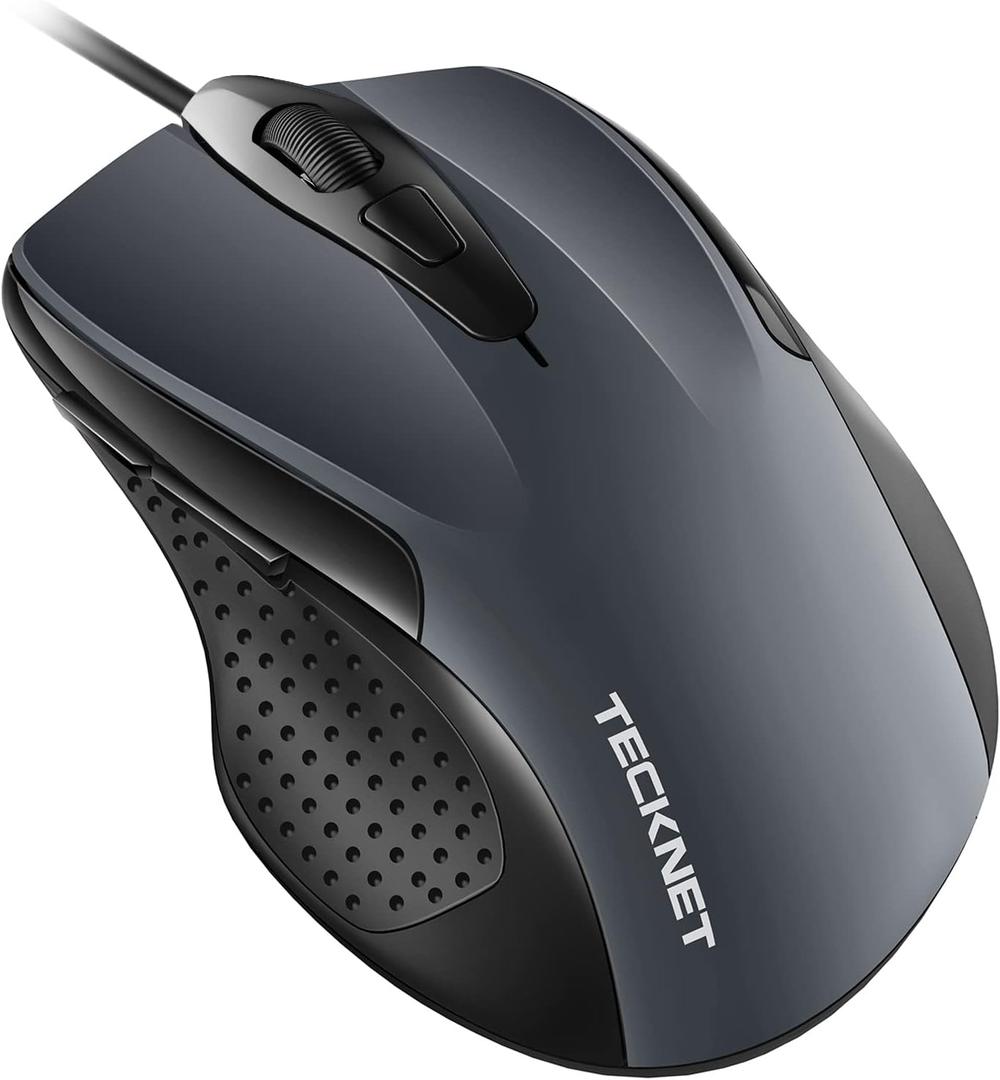 TECKNET USB Wired Mouse, 6Button Corded Computer Mouse with 4 Adjustable DPI, Optical Computer Mice with Ergonomic Design and 5FT Cord for Laptop, Chromebook, PC, Desktop, Mac, NotebookGray
