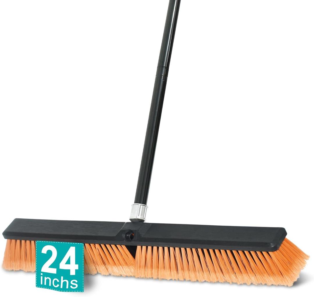 PBHEPJ 24 Inchs Push Broom Outdoor Heavy Duty, Shop Broom with 60" Long Handle for Cleaning Outdoor or Indoor Tile, Garage, Shop, Deck, Concrete, Wood, Stone, Patio Floor