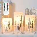 Christmas Flameless Pillar Candles, Holiday Led Candles with Timer Remote, Silver Battery Operated Flickering Candles for Christmas Home Decorations, Centerpiece.