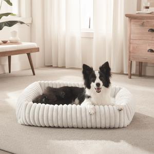 FURTIME Dog Bed Medium Size Dog, Washable Orthopedic Pet Bed with Removable Cover, Rectangle Soft Calming Sleeping Puppy Bed Durable Pet Cuddler with AntiSlip Bottom, Cream, M Plus (30"x24"x8")