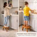 Teak Step Stool Heavy Duty Wooden Stepping Stools for Adults Kids with 4 Legs,Bed Steps for High Beds